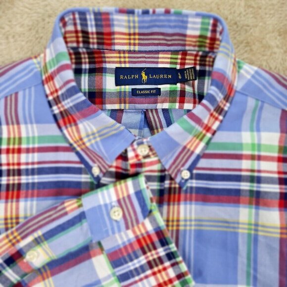 Ralph Lauren Dress Shirt Classic Fit Plaid Mens Sz L Oxford Long Sleeve Colorful - Picture 1 of 10